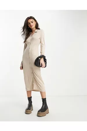French Connection Cardigan midi dress in beige