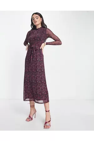 Whistles High neck midi dress with sheer sleeve in floral