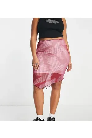 Daisy Street Asymmetric midi skirt in pink print