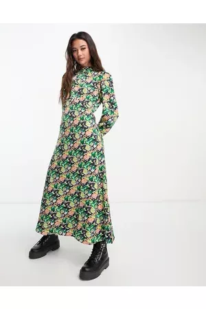 Pieces High neck midi dress in floral