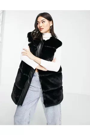 Urban Code Women Gilets - Urban Code faux fur long line gilet with faux leather panels in