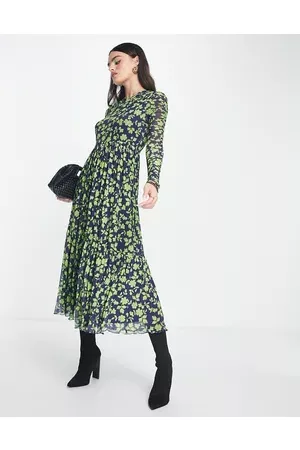 Whistles Long sleeve ruched maxi dress in mesh floral
