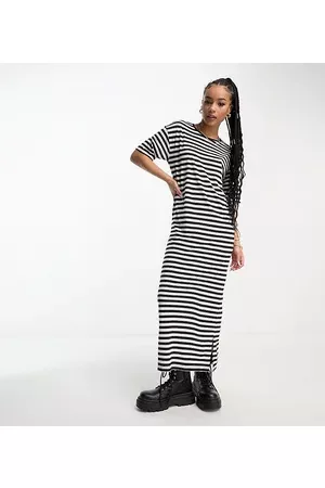 Noisy May Noisy ay Petite maxi t-shirt dress in black & white stripe