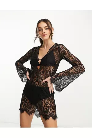 MANGO X Camille tie front lace mini dress in