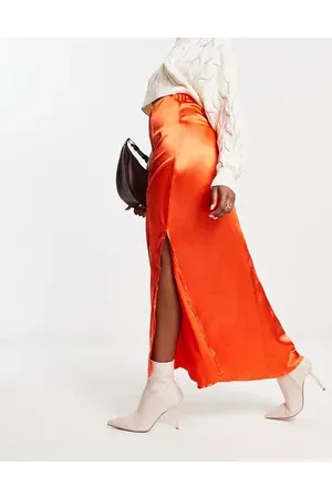 VILA Satin midi skirt in