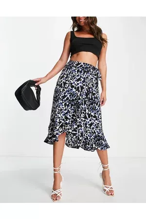 Ax Paris Wrap front midi skirt in and black spot