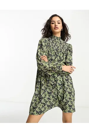 Whistles Women Evenings Dresses - Shirred smock dress in green and pink smudge