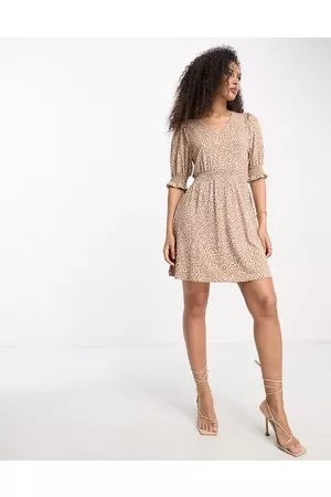 French Connection Shirred waist mini dress in spot