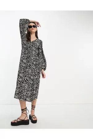 Object Women Casual Dresses - Midi wrap dress in black and white print
