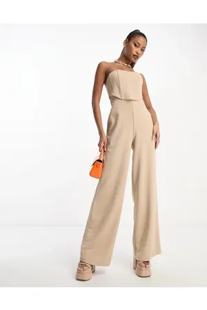 ASOS LUXE embellished sweetheart bandeau kick flare jumpsuit in rose gold