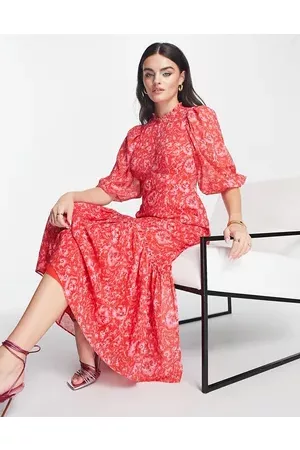 Whistles Maxi smock dress in red and peony print