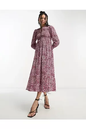 Whistles Shirred bust midi dress in leopard