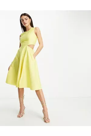 Closet Cut-out midi dress with pockets in lemon