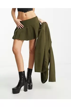 Motel Women Sets - Ultra mini kilt in dark khaki co-ord