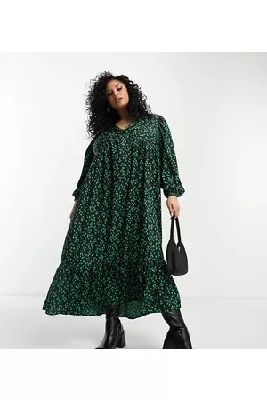 New Look Women Casual Dresses - New Look Curve long sleeve twist front smock midi dress in ditsy floral