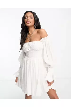 ASOS Off shoulder corset mini dress with blouson sleeve in