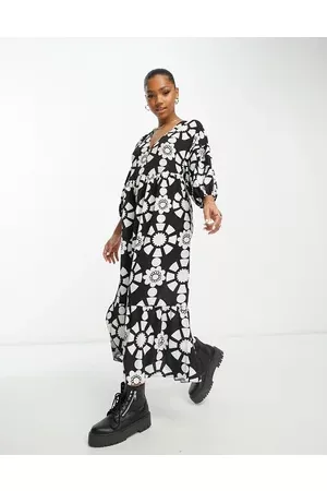 ASOS Chuck on smock midi dress in mono abstract print