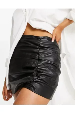 Urban Code Women Mini Skirts - Real leather ruched skirt in