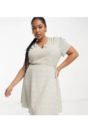 Glamorous Women Casual Dresses - V neck tie waist mini tea dress in cream spring floral