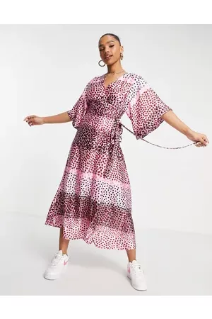 Liquorish Women Party Dresses - Wrap midi dress in spot print