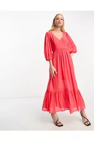 French Connection Balloon sleeve boho midi dress in textured