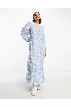 ASOS Gathered tiered maxi dress in blue picnic check