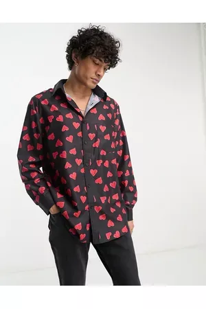 Sister Jane Unisex button up shirt in red heart print