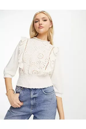 Morgan Embroidered cutwork puff sleeve top in