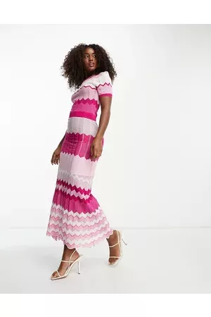 Morgan Women Casual Dresses - Knitted contrast midi dress in chevron