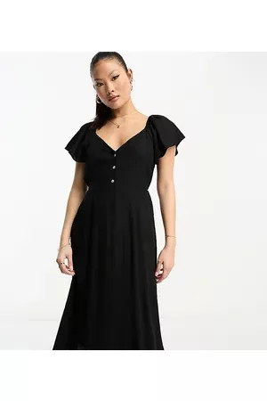 VERO MODA Linen touch flutter sleeve midi dress in