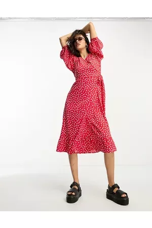 ONLY Women Casual Dresses - Puff sleeve wrap midi dress in spot