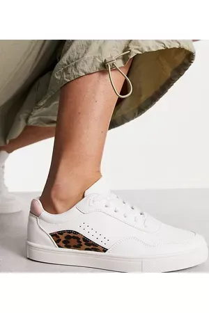 London Rebel Panelled lace up trainers in beige and leopard mix