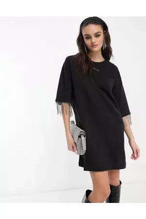 Replay Women Casual Dresses - Logo t-shirt dress with embellished tassel sleeve trim in