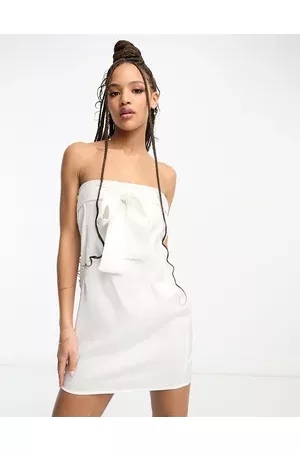 Pieces Bride To Be satin bandeau mini dress with bow back detail in