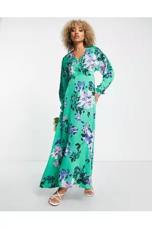 Liquorish Women Printed Dresses - Satin maxi wrap dress with long sleeves in floral