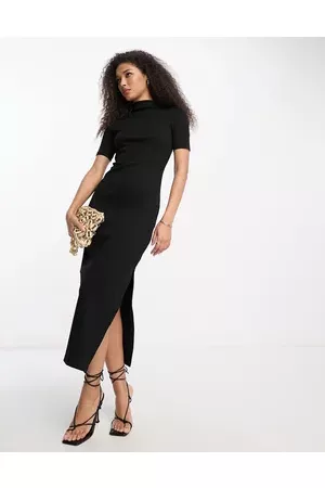 French Connection Women Casual Dresses - High neck ribbed short sleeve maxi dress in