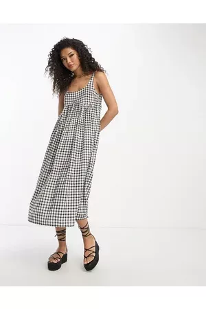 ASOS Women Midi Dresses - Square neck midi smock sundress in mono gingham