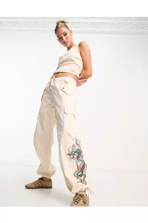 ED HARDY Low rise cargo trousers with dragon embroidery