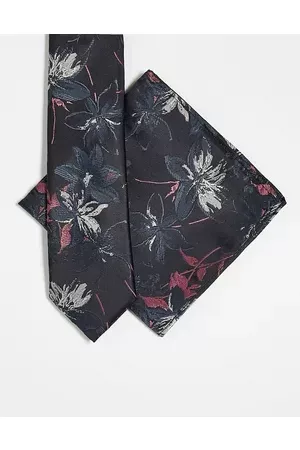 ASOS Slim tie and pocket square in dark based floral