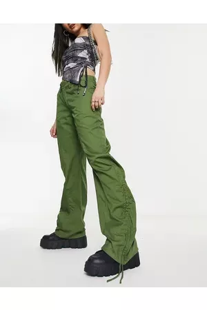 Motel Ruched hem slouch trousers in hunter