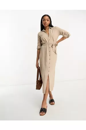 New Look Women Casual Dresses - Button through utility midi shirt dress in stone