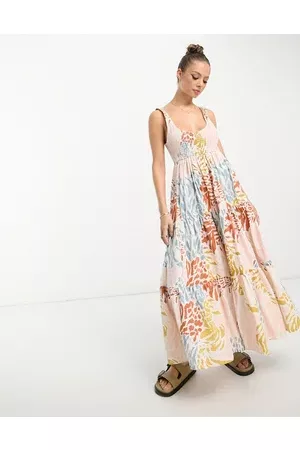ASOS Women Casual Dresses - Shirred maxi sundress with tiers in abstract print