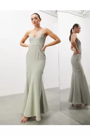 ASOS Women Maxi Dresses - Crepe strappy fishtail maxi dress in sage