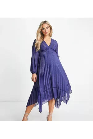 ASOS Women Midi Dresses - ASOS DESIGN Maternity v front trim detail pleated dobby midi dress in