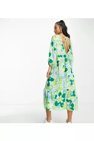 ASOS Women Printed Dresses - ASOS DESIGN Petite chuck on smock midi dress in green floral