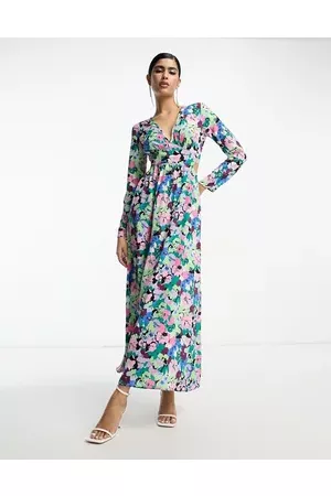 ASOS Waisted maxi dress in blue floral print