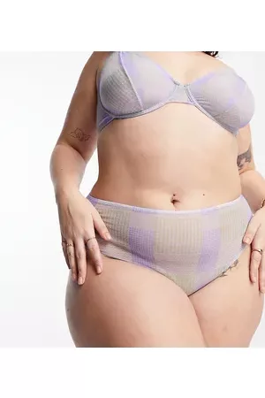 ASOS ASOS DESIGN Curve Astrid contrast mesh high leg thong in purple and blue