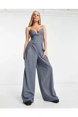ASOS Tailored strapless bustier jumpsuit with wide leg in check
