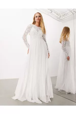 ASOS Women Party Dresses - Elizabeth long sleeve wedding dress with beaded bodice in