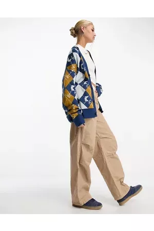 Karl Kani Unisex relaxed argyle knitted cardigan with logo